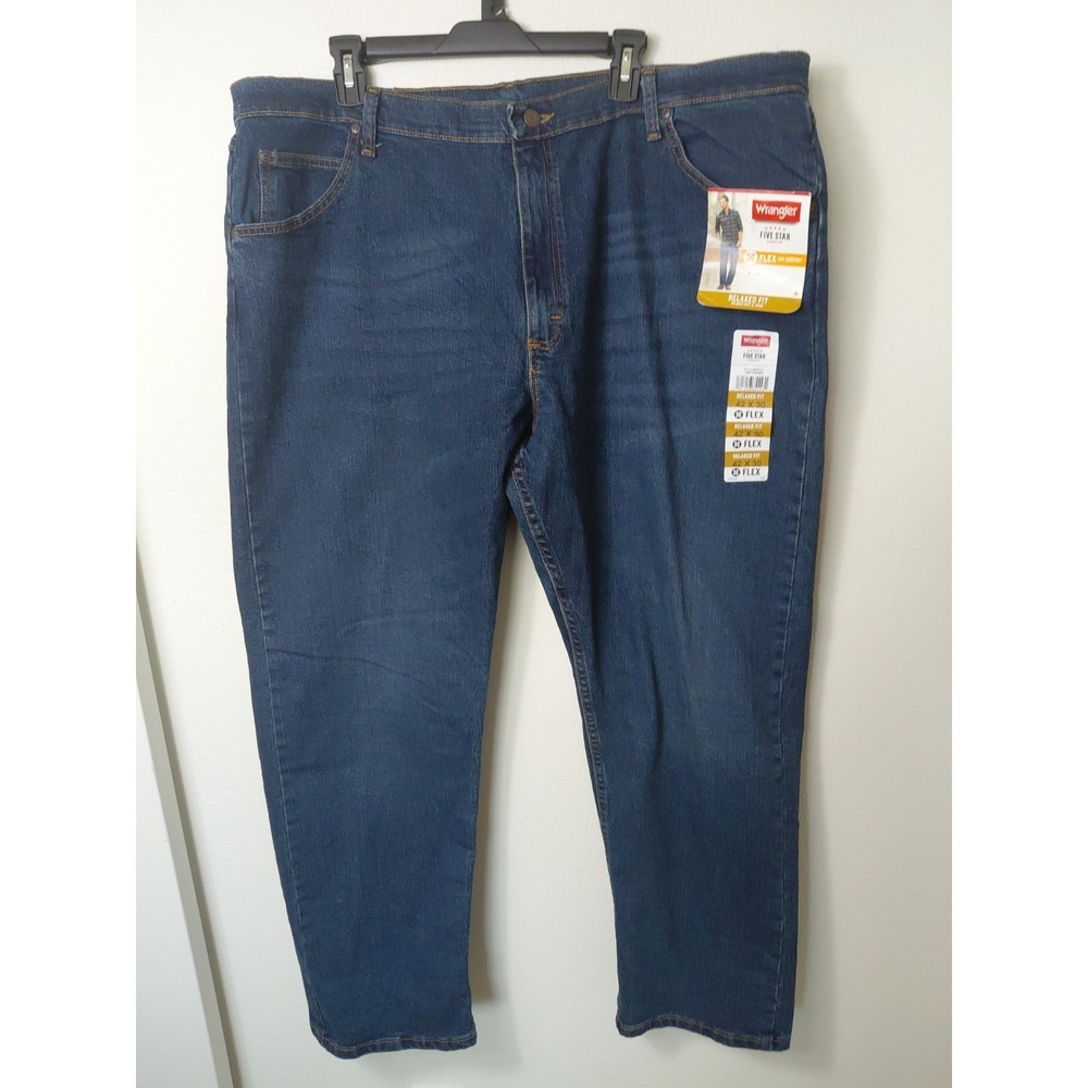 Brand New Wrangler Mens Jeans Five Star Relaxed Fit Flex 42x30 Light Wash Denim